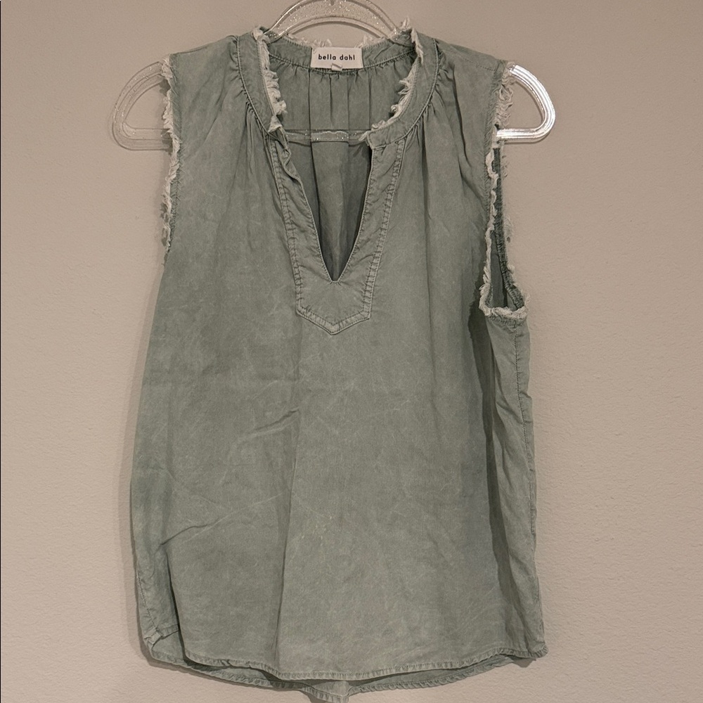 Bella Dahl Frayed Sleeveless Blouse - Sage